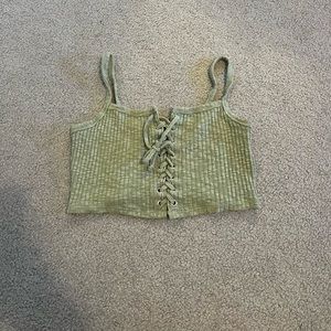 Cropped lace-up tie-front tank